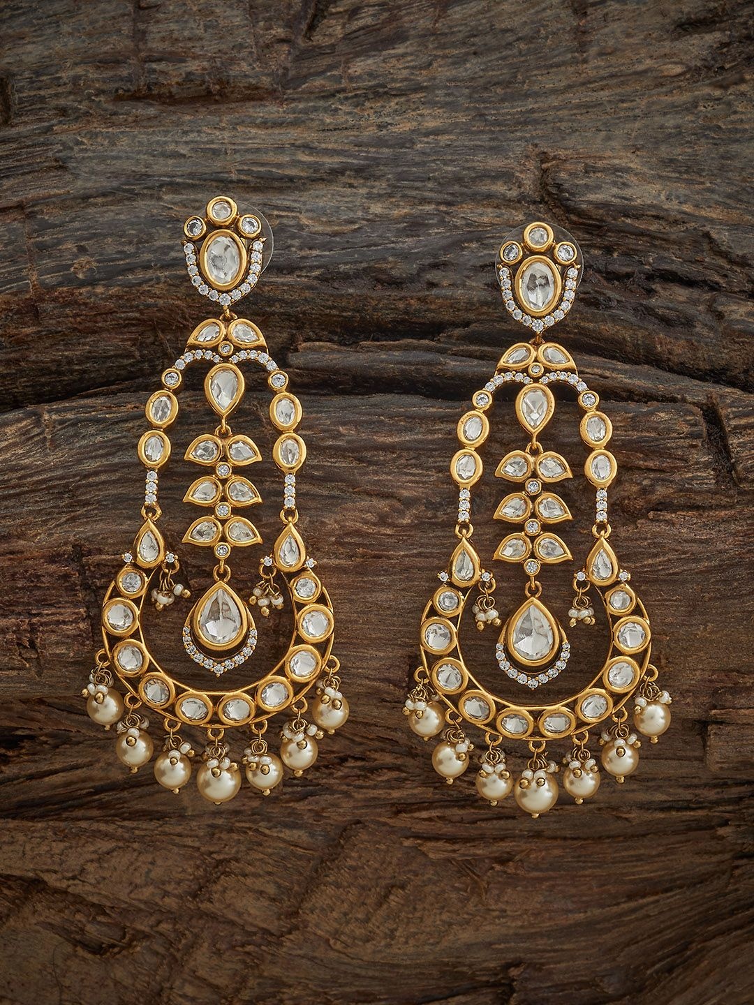 

Kushal's Fashion Jewellery Victorian-Plated Contemporary Kundan Studded Drop Earrings, Gold