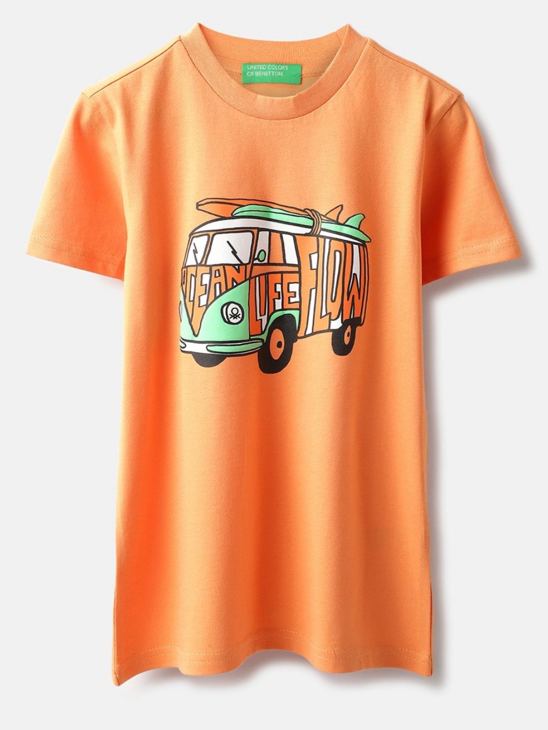 

United Colors of Benetton Boys Printed Pure Cotton T-shirt, Orange