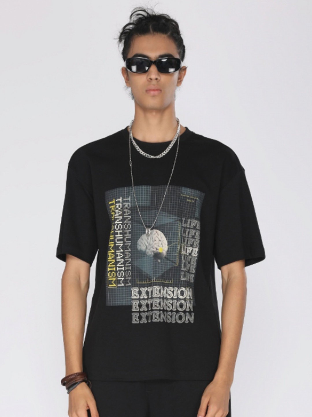 

ANML Men Printed Applique T-shirt, Black