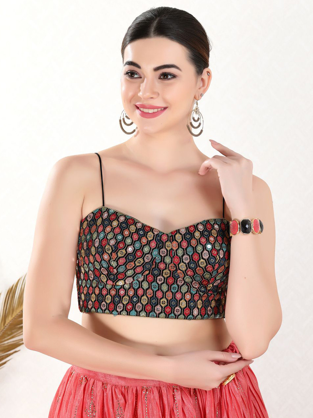 

VAMAS - THE DESIGNER BLOUSES Gotta Patti Embroidered Sweetheart Neck Padded Saree Blouse, Black
