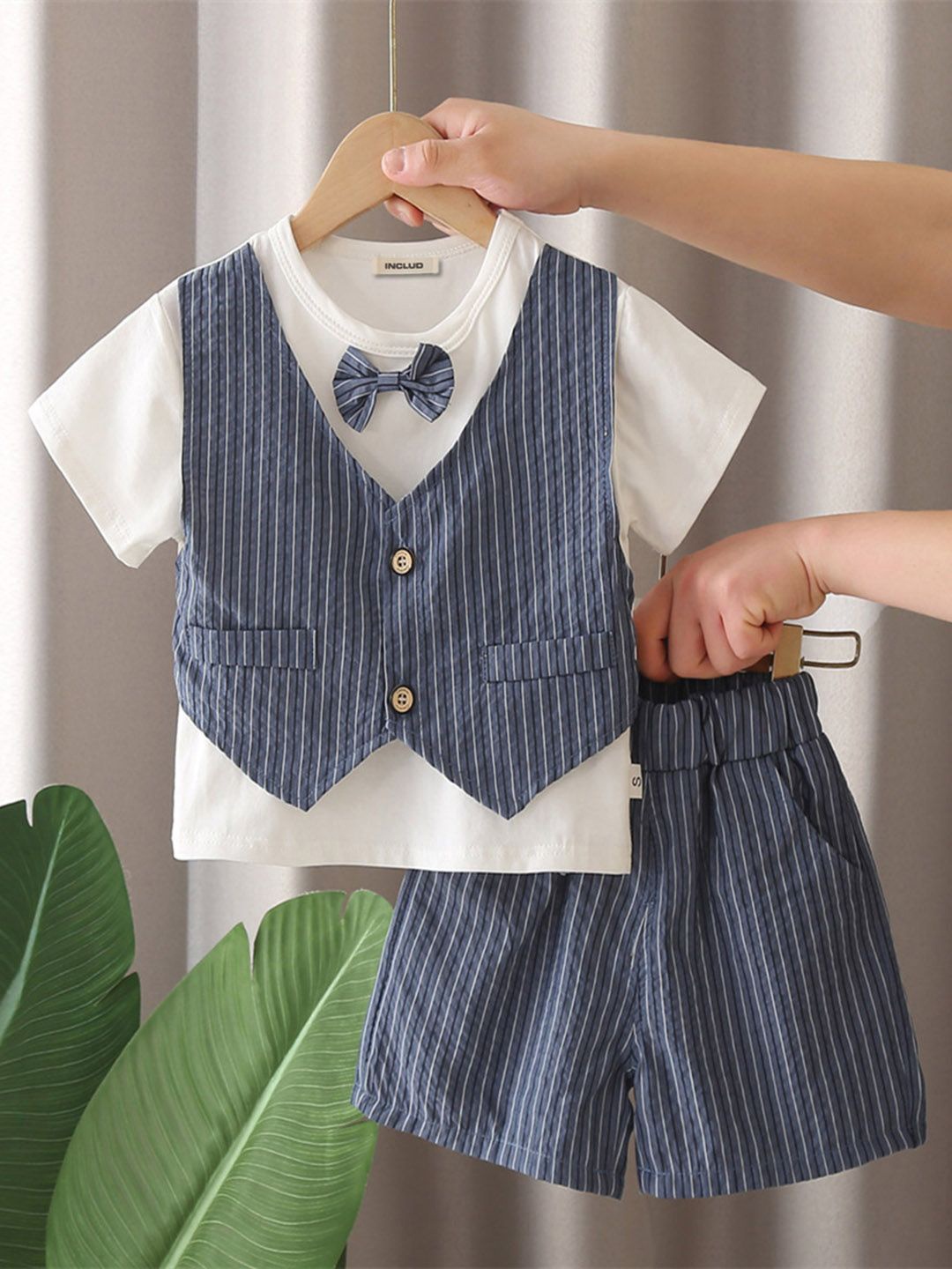 

INCLUD Boys T-Shirt Attached Waistcoat With Shorts, Blue