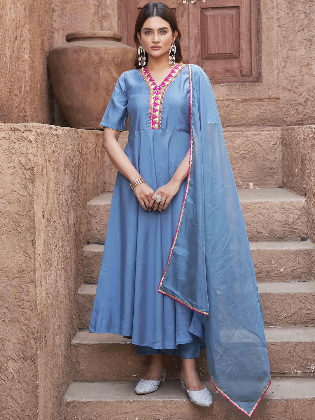 

Tikhi Imli Women Regular Gotta Patti Kurta with Trousers & With Dupatta, Blue