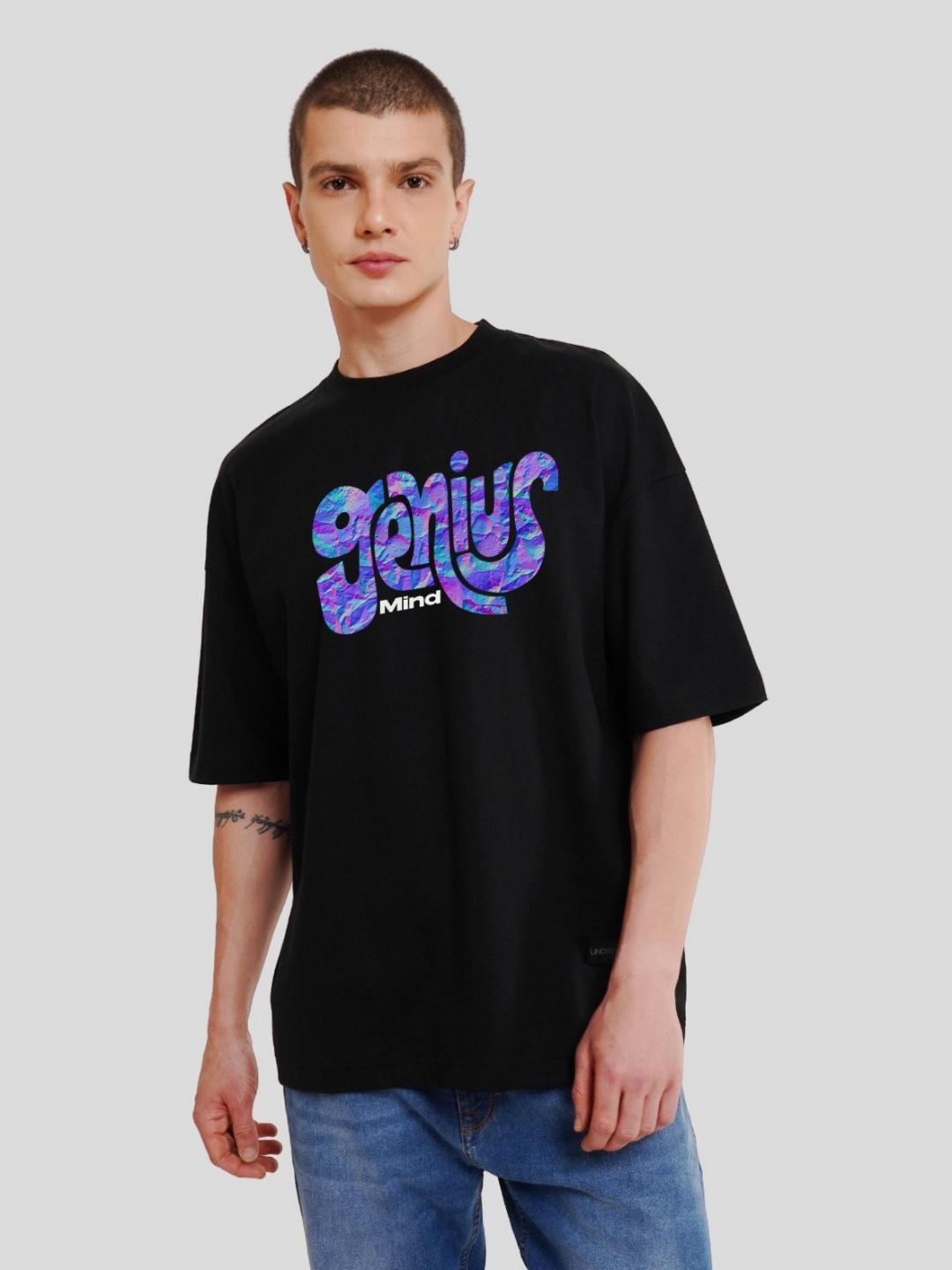 

Underrated Club Men Typography Printed Bio Finish Applique T-shirt, Black