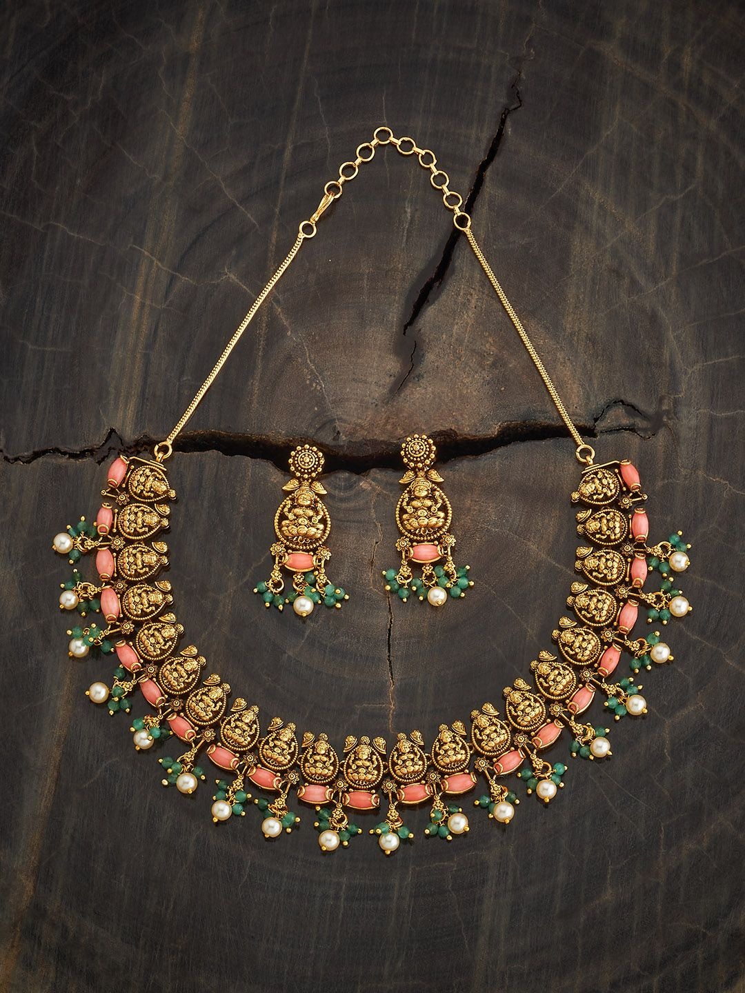 

Kushal's Fashion Jewellery Gold-Plated Ethnic Antique Jewellery Set