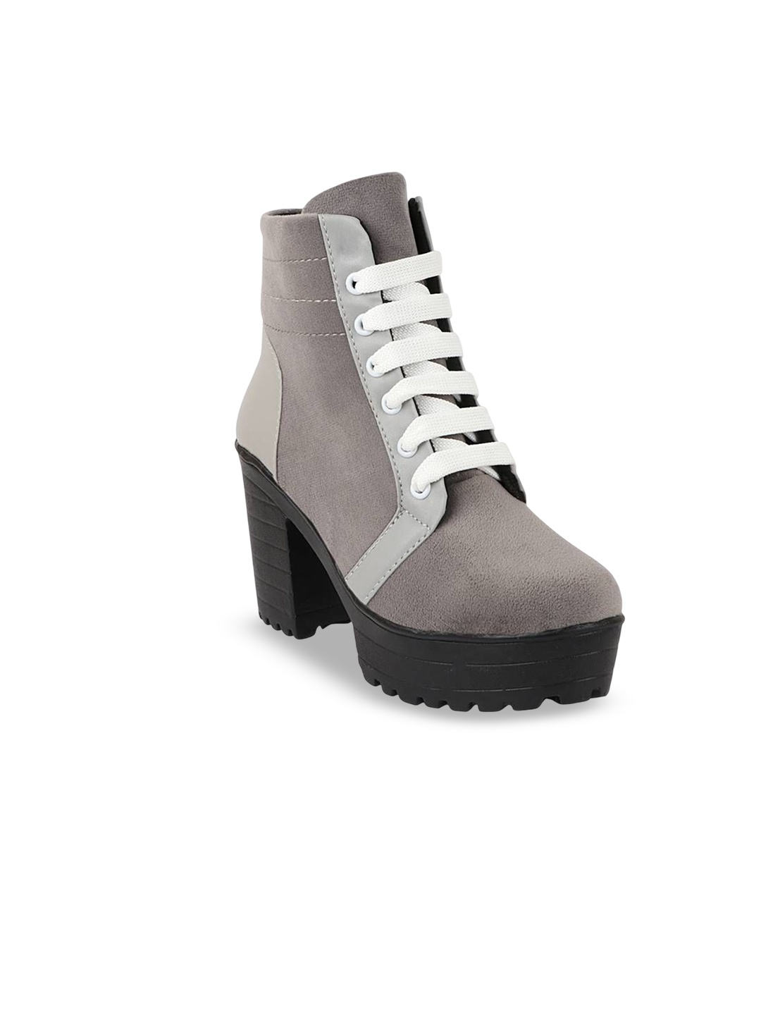 

STRASSE PARIS Women Mid-Top Ankle Height Round Toe Block Heeled Boots, Grey