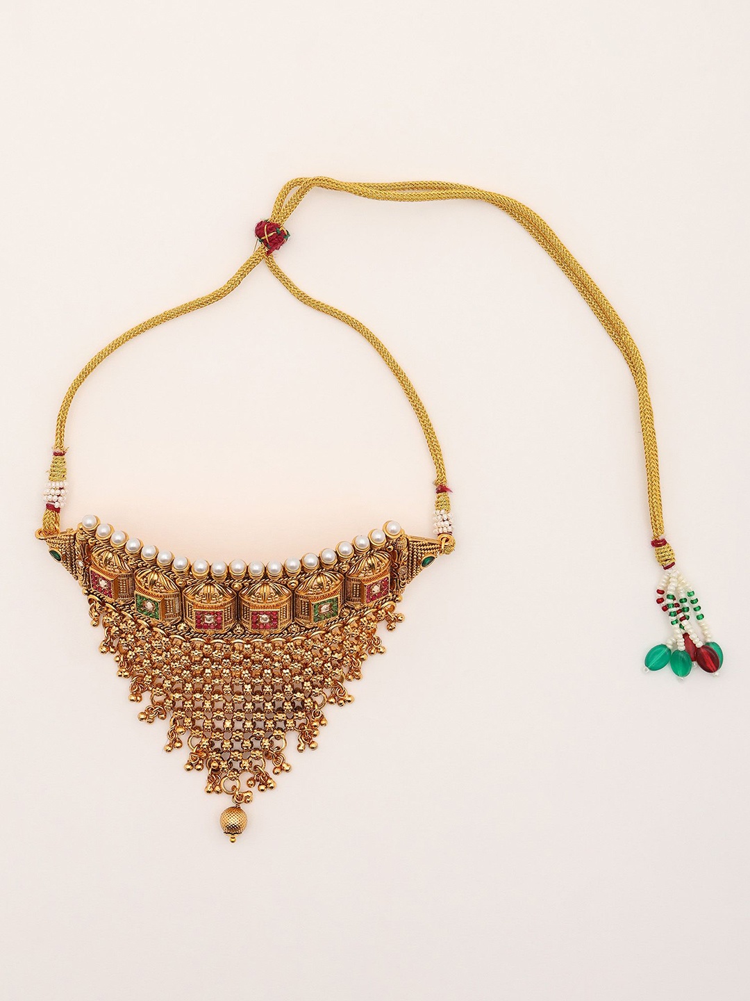 

Exotic India Artificial Stones Studded Rajwadi Style Choker And Earrings Set, Gold