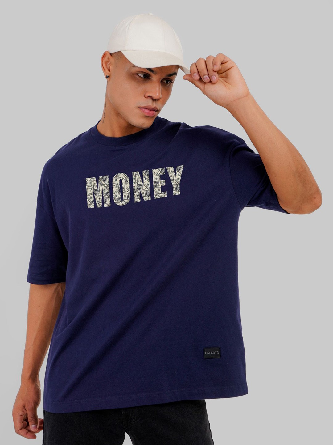 

Underrated Club Men Typography Printed Bio Finish Applique T-shirt, Navy blue