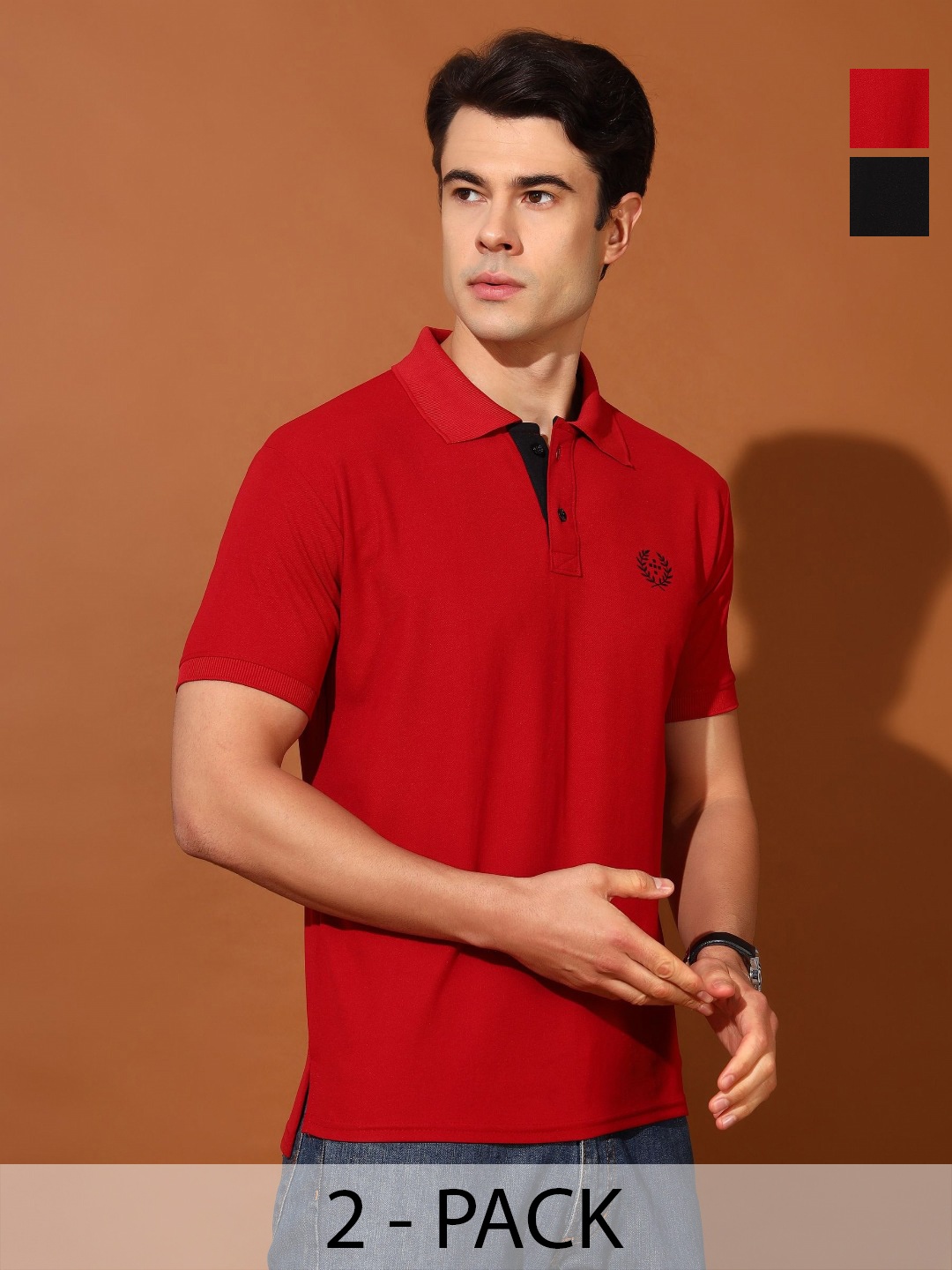 

Christy World Men 2 Polo Collar Applique T-shirt, Multi