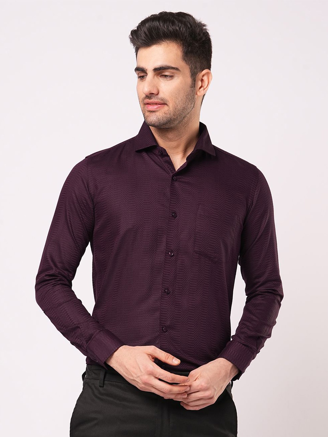 

John Philips Men Slim Fit Opaque Casual Shirt, Magenta