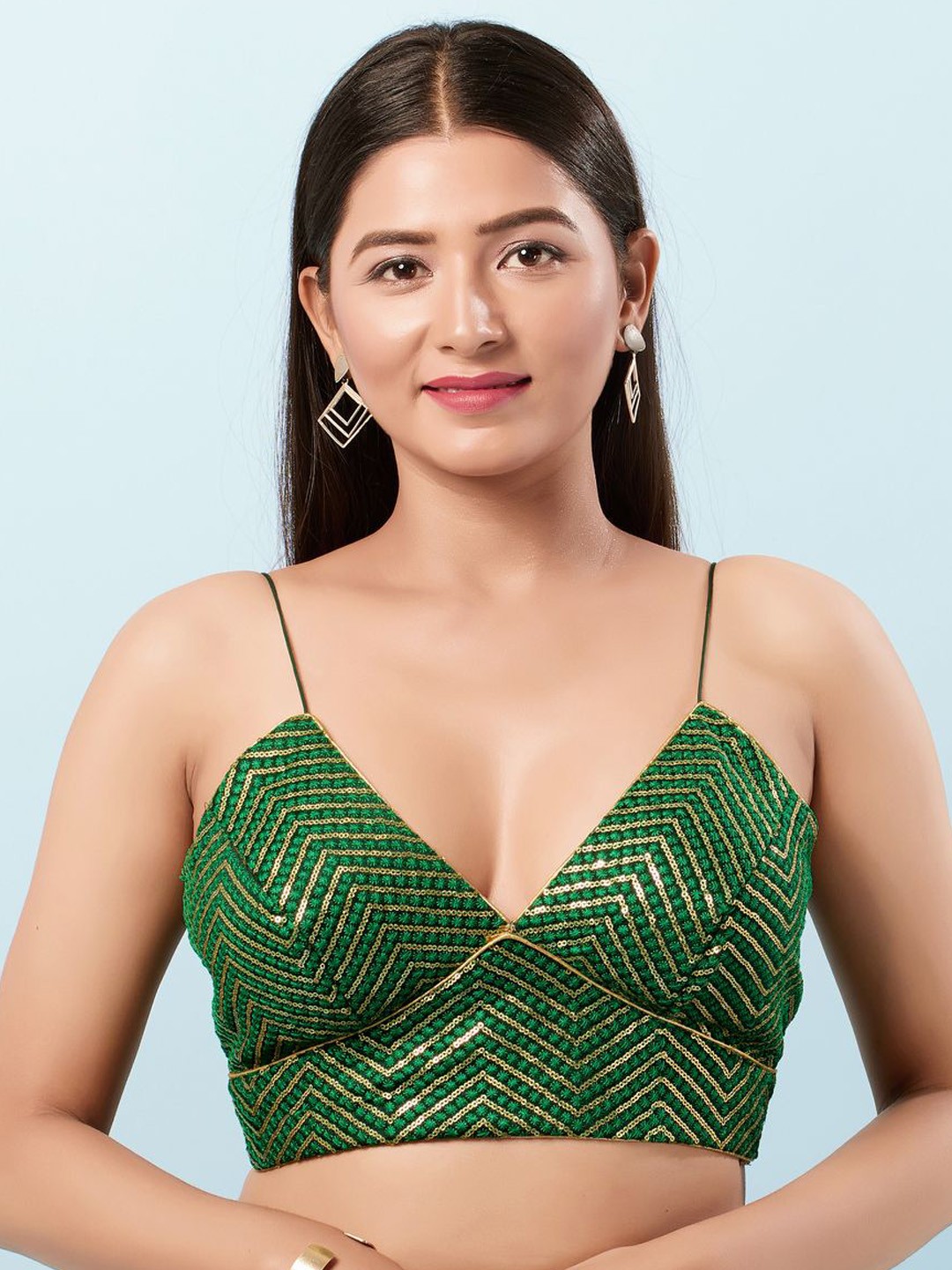 

VAMAS - THE DESIGNER BLOUSES Sequinned Embroidered Padded Saree Blouse, Green