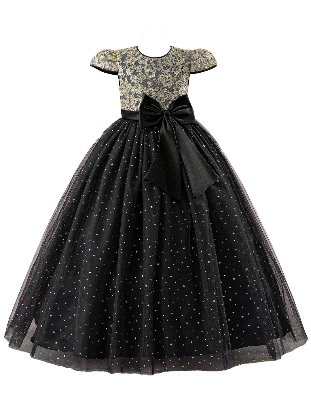 

StyleCast x Revolte Embellished Applique Net Maxi Dress, Black