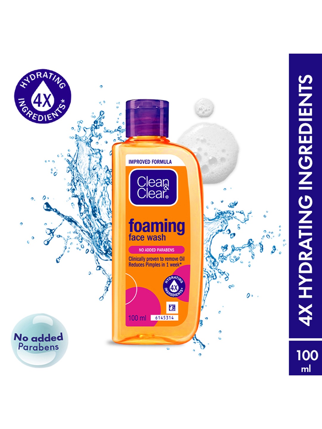 

Clean&Clear 4X Hydrating Foaming Face Wash for Oily & Pimple Prone Skin - 100 ml, Orange