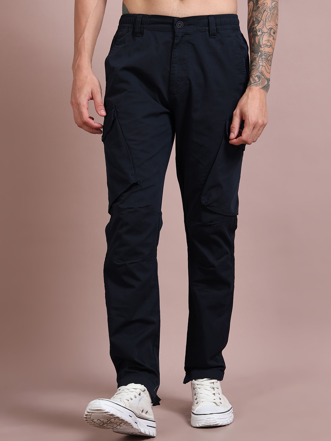 

RIGS AND RAGS Men Cotton Original Easy Wash Mid-Rise Joggers Trousers, Navy blue