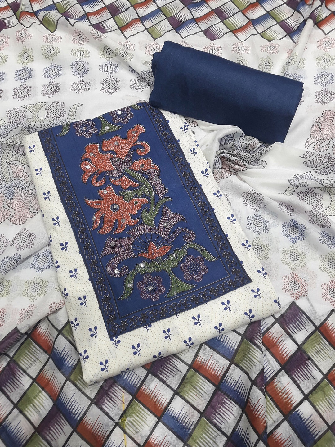 

REET MAHAL Printed Unstitched Dress Material, Blue
