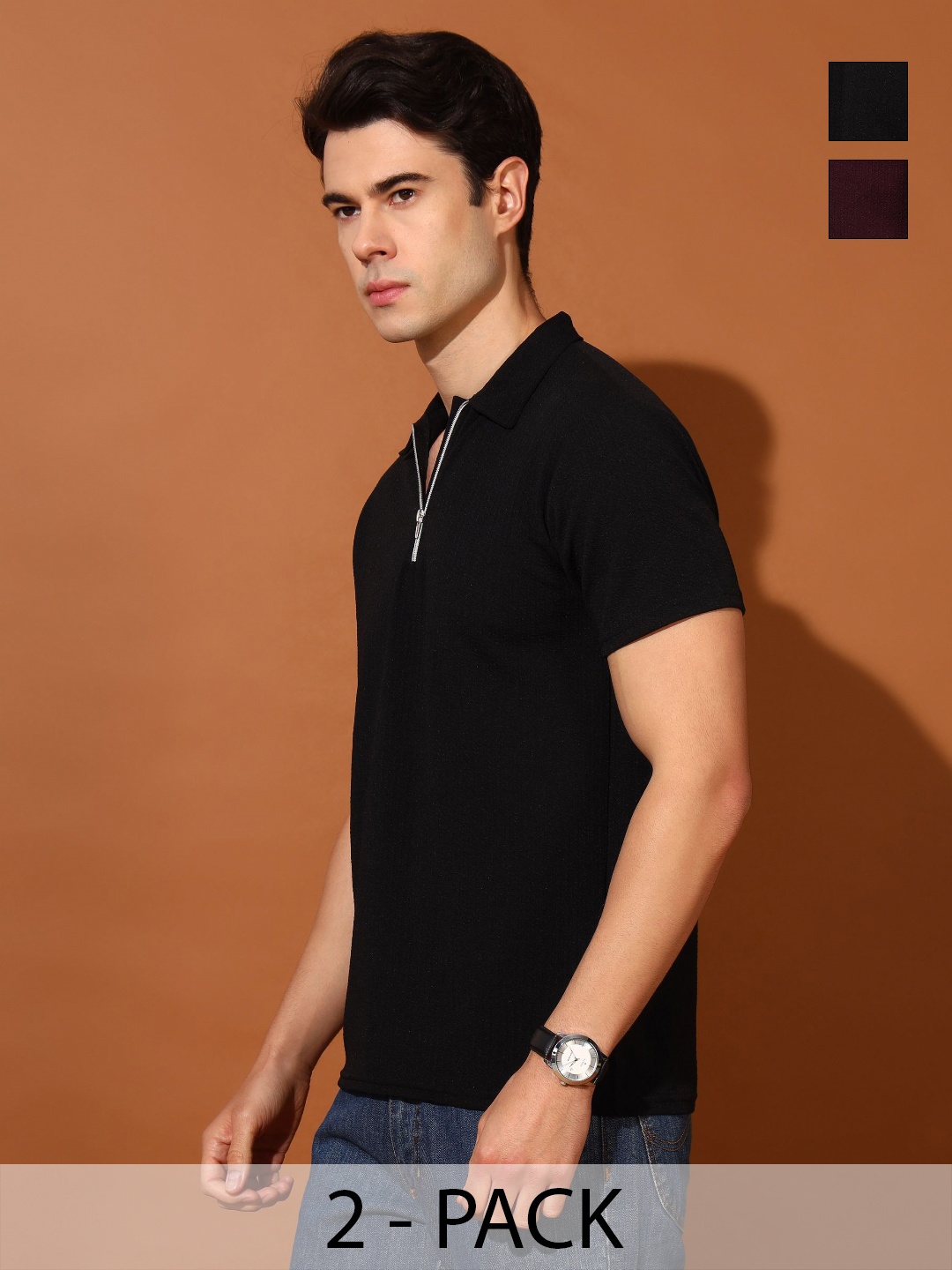 

Christy World Men 2 Polo Collar Pockets T-shirt, Multi