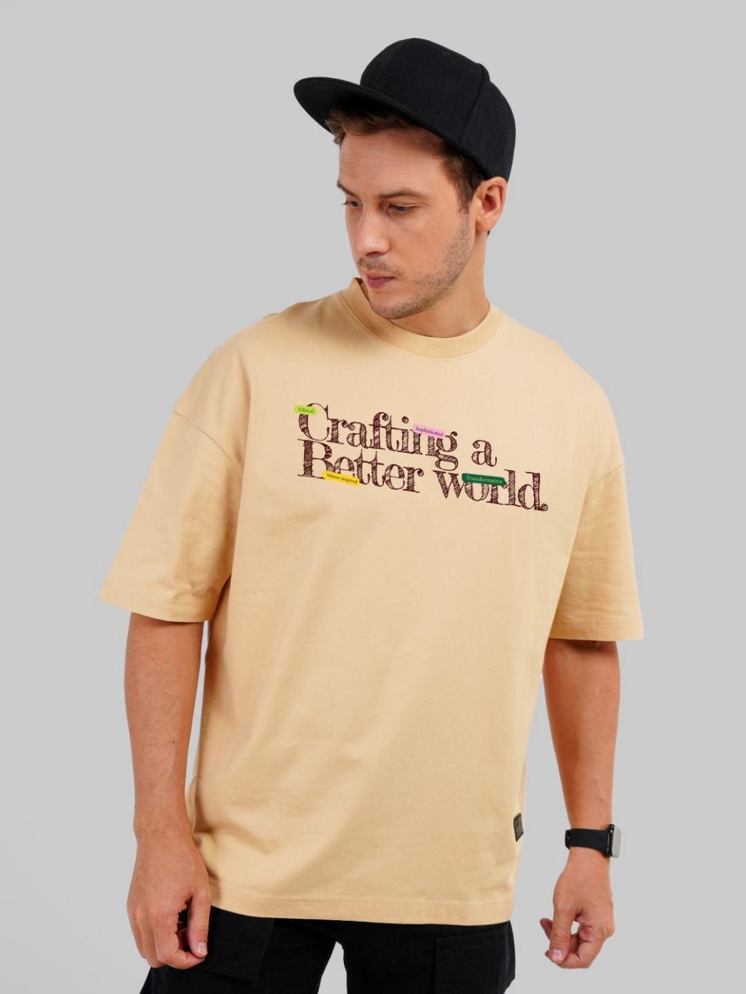 

Underrated Club Men Printed Bio Finish Applique T-shirt, Beige