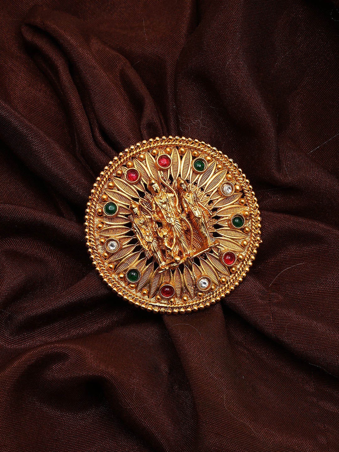 

Exotic India Adjustable Stone Studded Ram Darbar Round Shape Ring, Gold