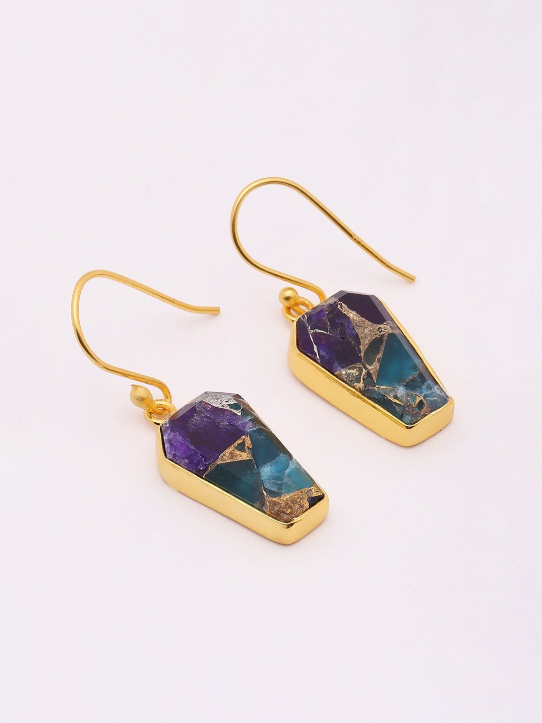 

Exotic India Gold-Plated Sterling Silver Contemporary Amethyst Drop Earrings