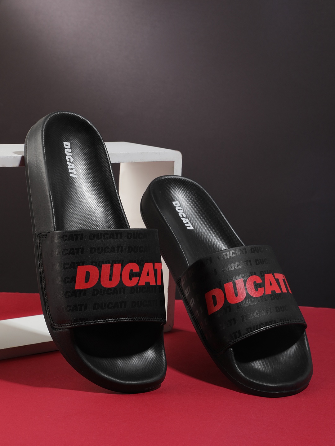 

Ducati Men Printed Sliders, Black