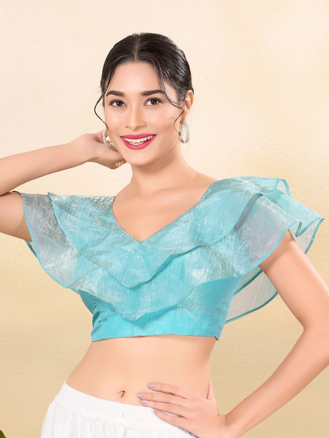 

VAMAS - THE DESIGNER BLOUSES V-Neck Padded Saree Blouse, Blue