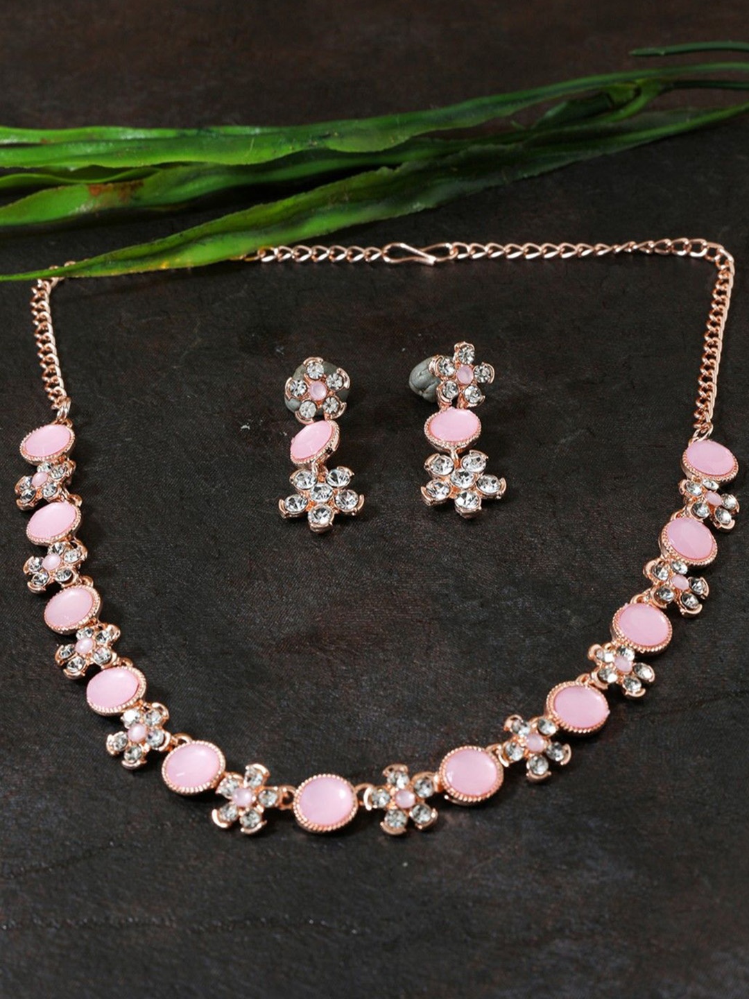 

Anouk Rose Gold-Plated Rhinestone-Studded Floral Jewellery Set