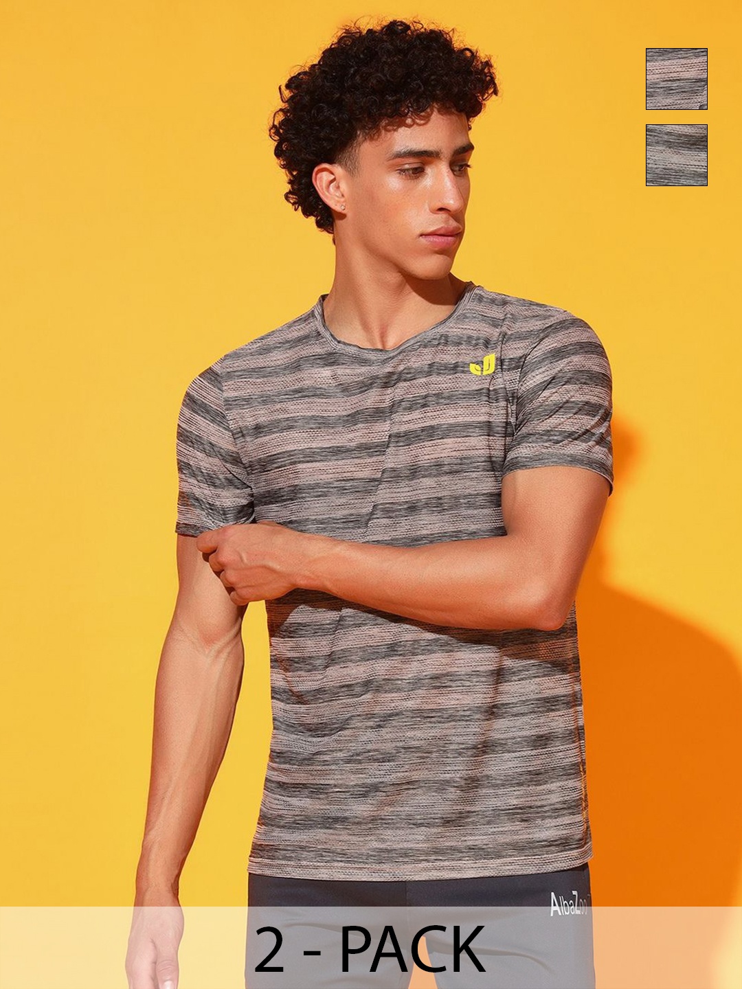 

GLITO Men 2 Striped Slim Fit T-shirt, Grey