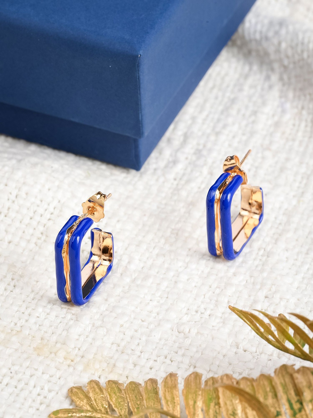 

Designbox Egyptian Enamelled Square Shaped Half Hoop Earrings, Gold