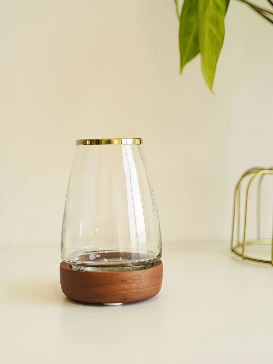 

WOODEN STREET Gold-Toned Glass Transparent Finish Tooth Brush Holder