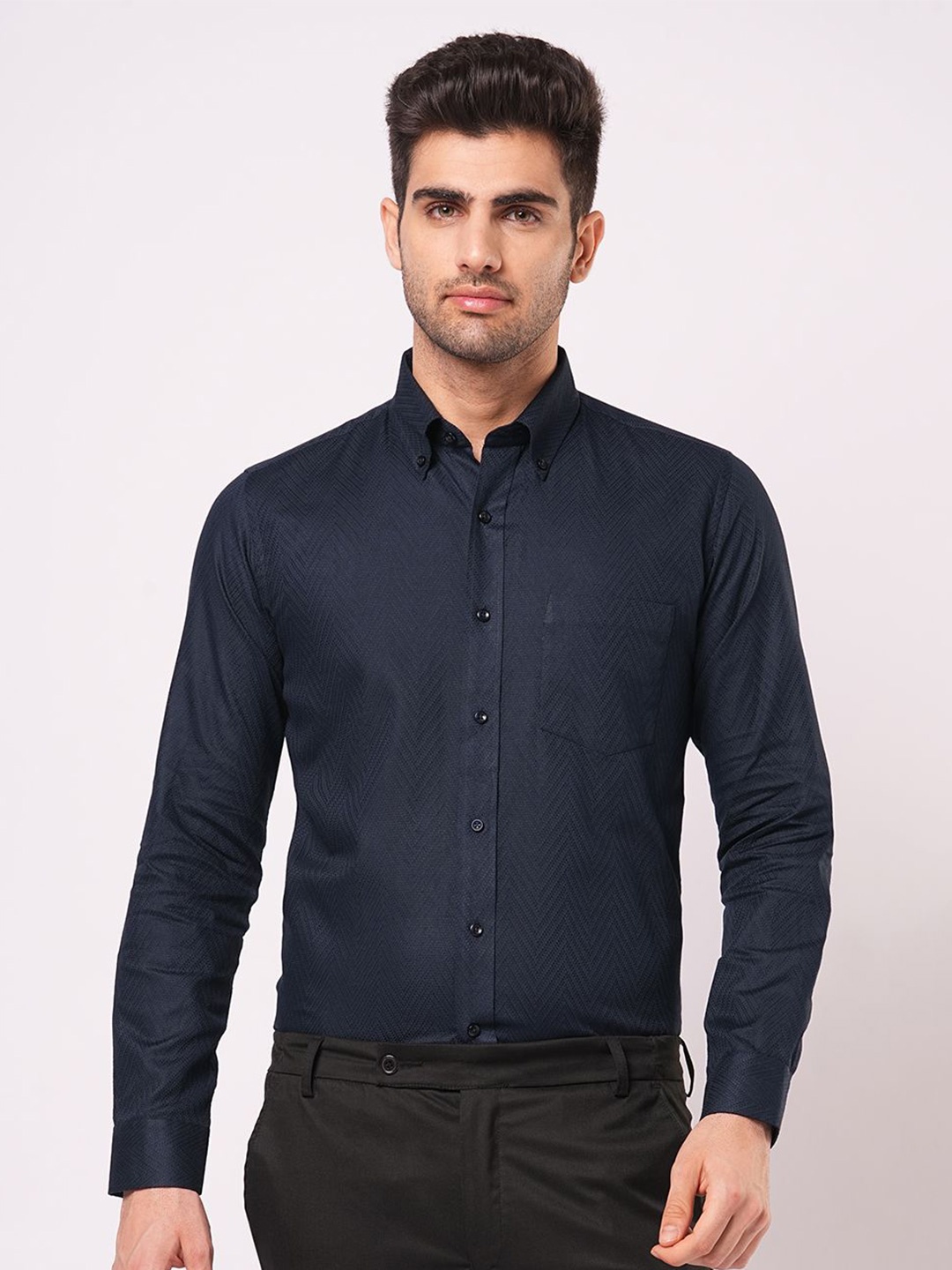 

John Philips Men Slim Fit Opaque Casual Shirt, Navy blue