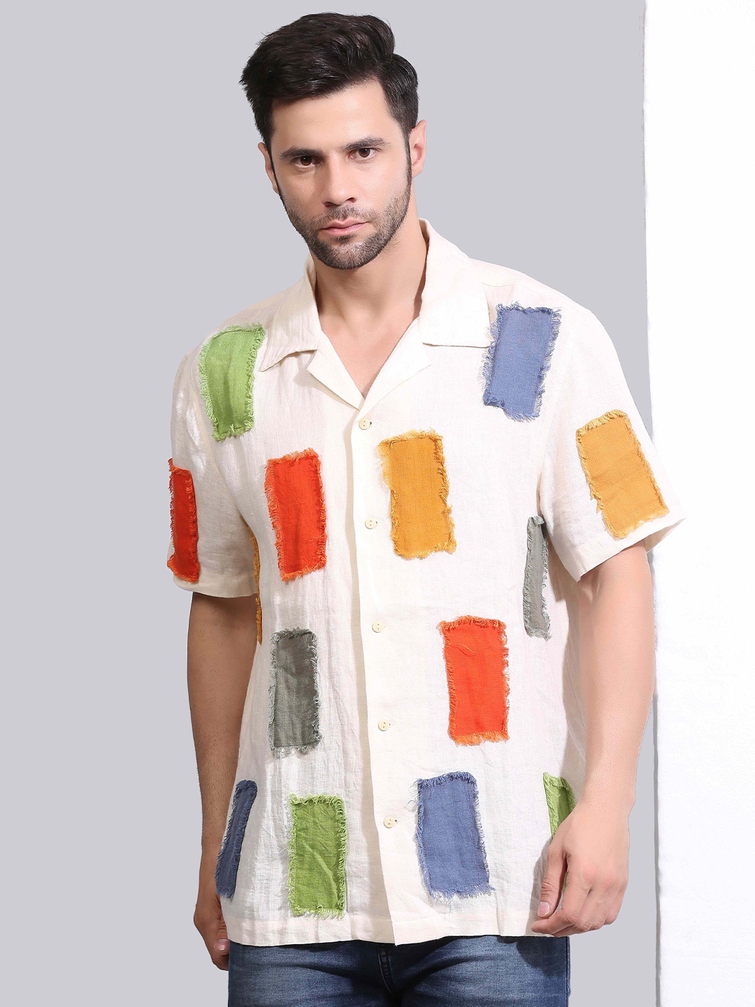 

THE MITESH Unisex Opaque Printed Casual Shirt, Beige