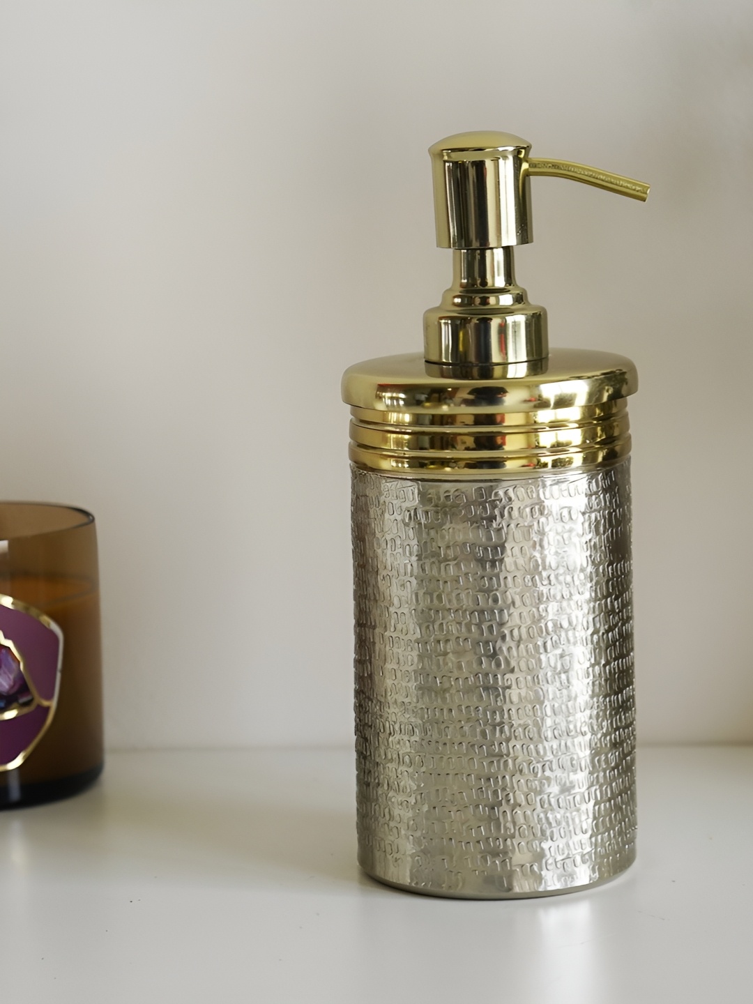 

WOODEN STREET Gold-Toned & Silver-Toned Metallic Finish Soap Dispenser