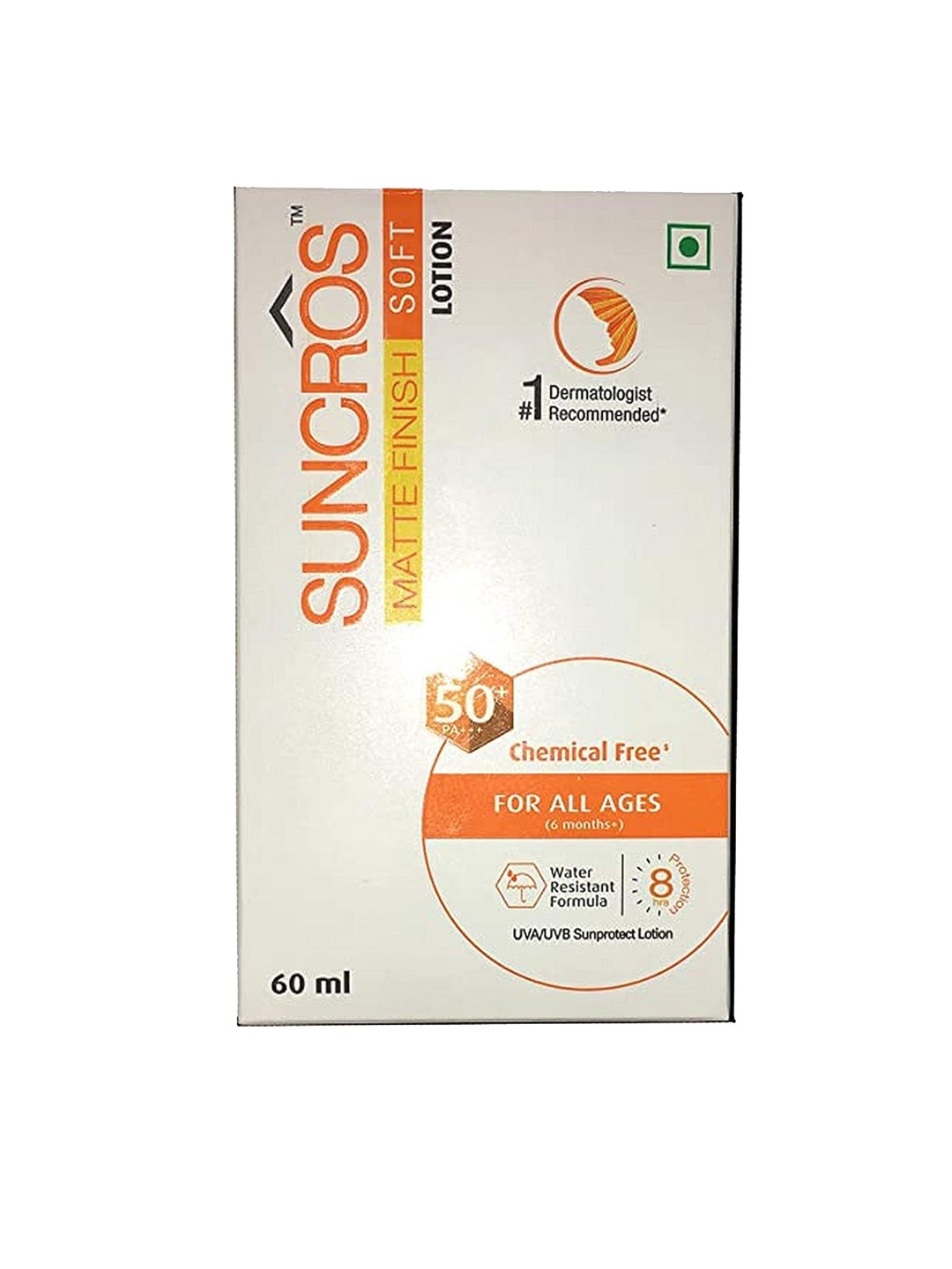 

Suncros Matte Finish Face Sunscreen Soft Lotion With SPF 50+- 60 ml, White