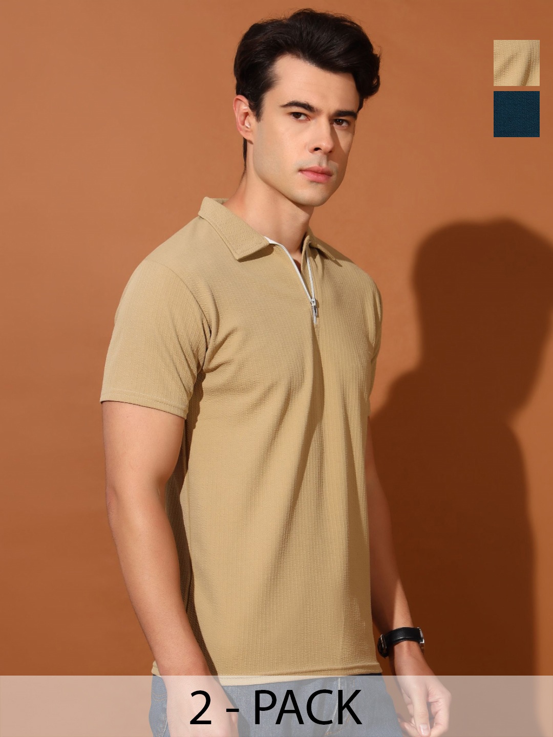 

Christy World Men 2 Polo Collar Pockets T-shirt, Multi