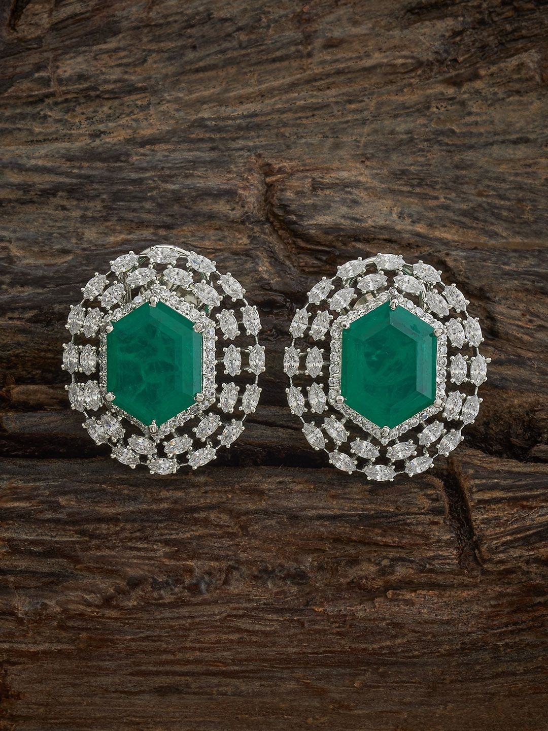 

Kushal's Fashion Jewellery Rhodium-Plated Circular Shaped Cubic Zirconia Studs, Green