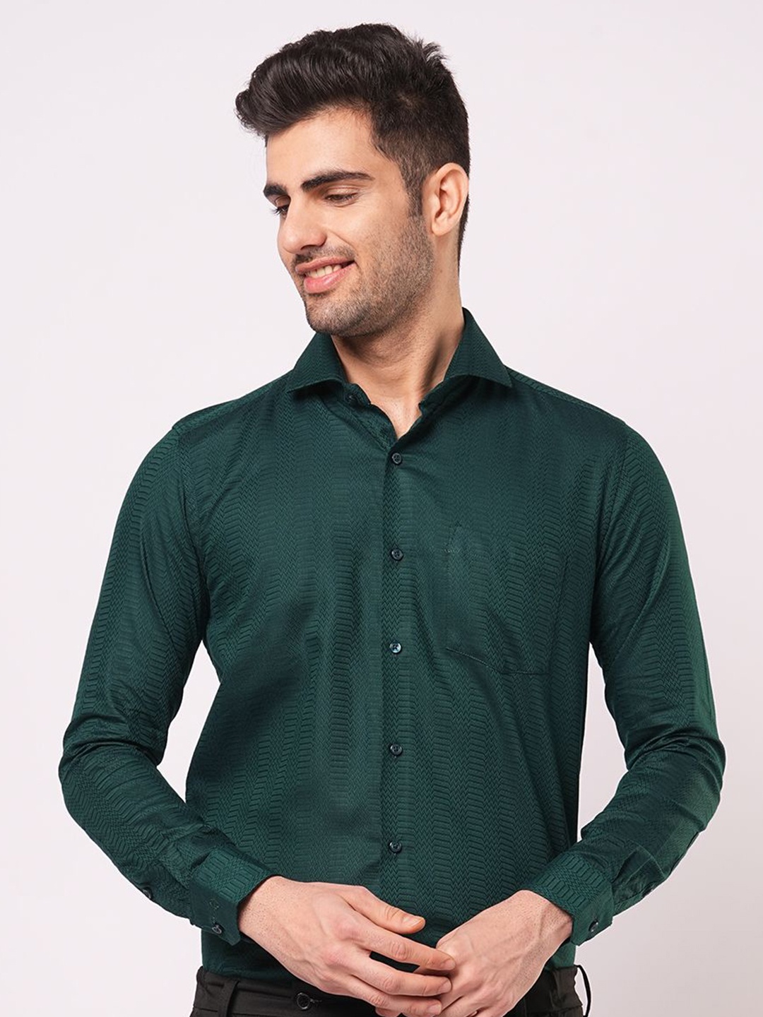 

John Philips Men Slim Fit Opaque Casual Shirt, Green