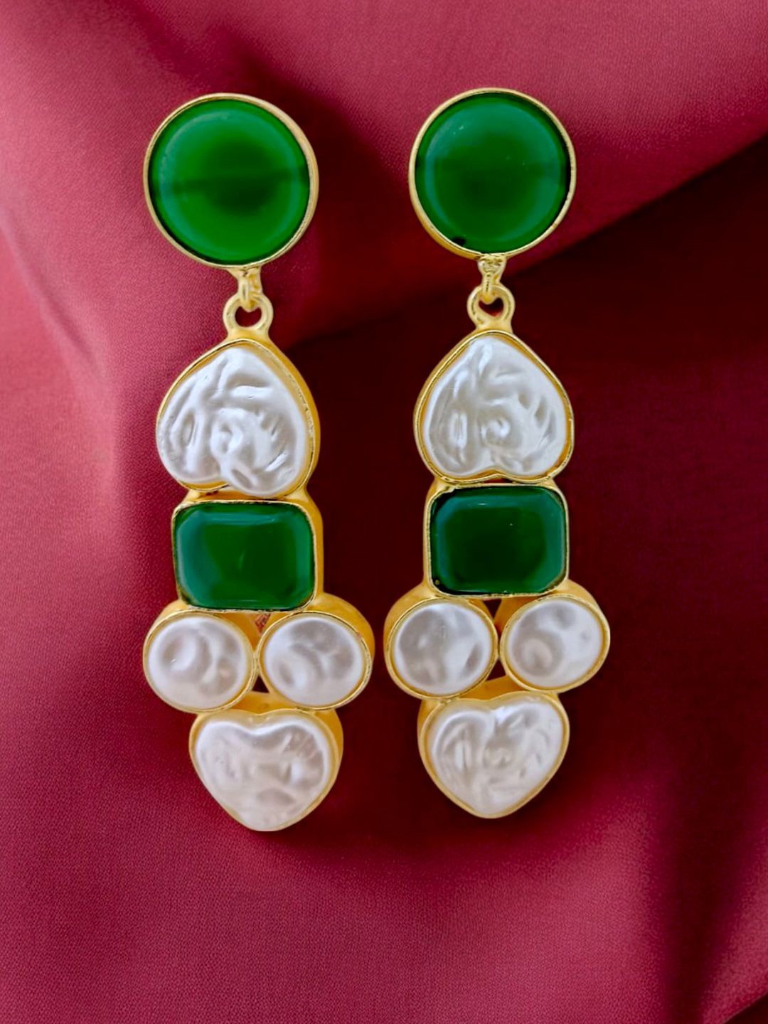

TISHUL JEWELS Gold-Plated Artificial Stones Studded Contemporary Drop Earrings