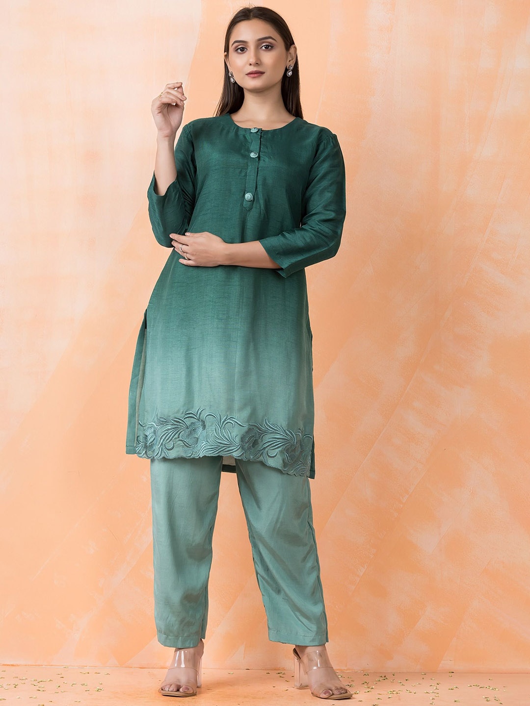 

AUTUMN LANE Women Regular Pure Cotton Kurta with Trousers, Green