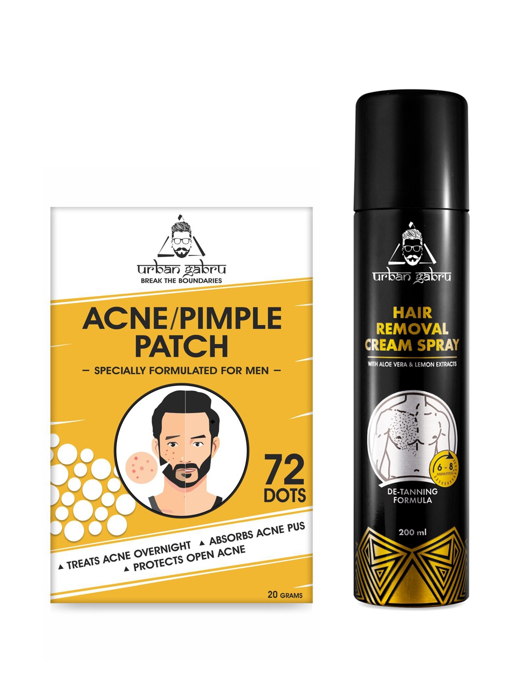 

URBANGABRU Set Of Hair Removal Cream Spray With Acne/Pimple Patch, Black