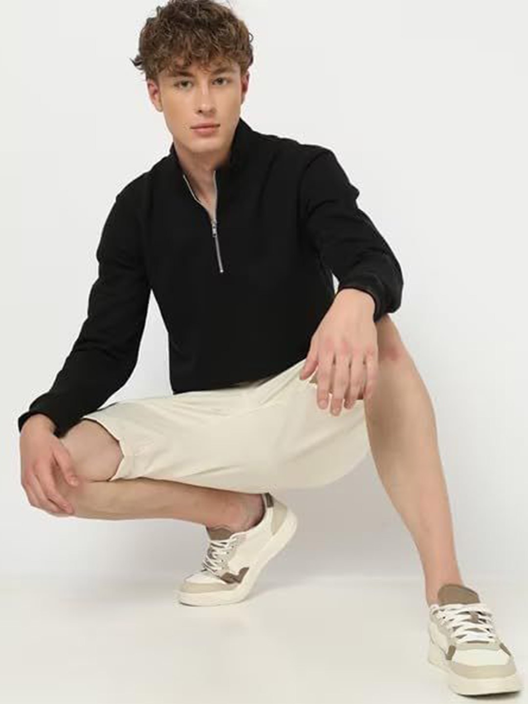 

PAKLON Men Mock Collar Cotton Sweatshirt, Black
