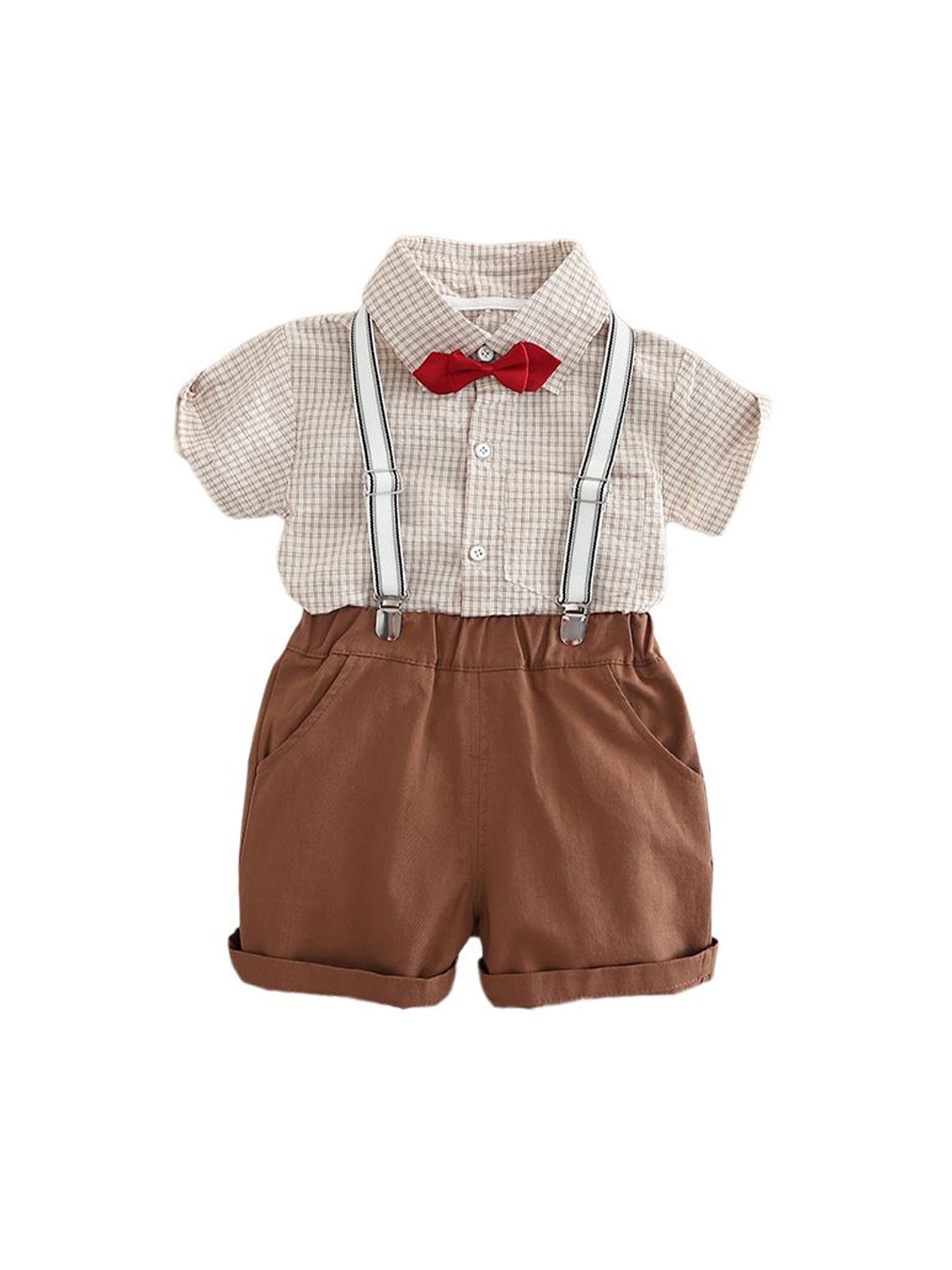 

StyleCast x Revolte Boys Checked Shirt Collar Pure Cotton Shirt with Shorts, Beige