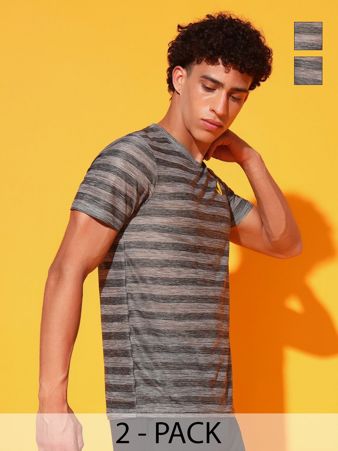 

GLITO Men 2 Striped Slim Fit T-shirt, Multi