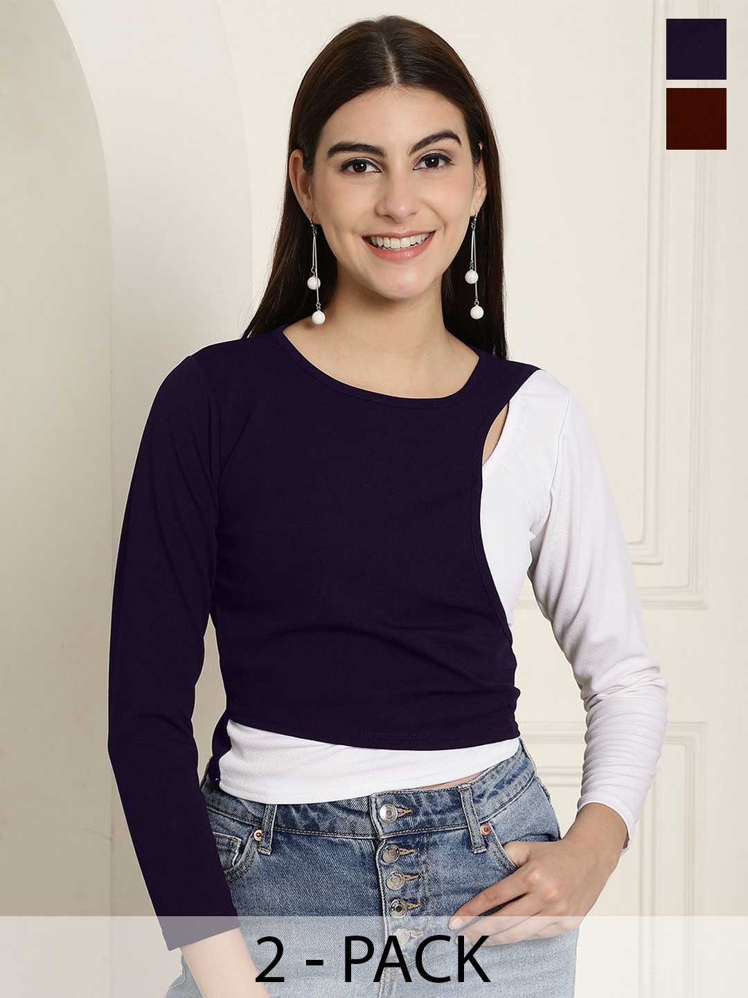 

Tromko Pack Of 2 Puff Sleeve Peplum Top, Multi