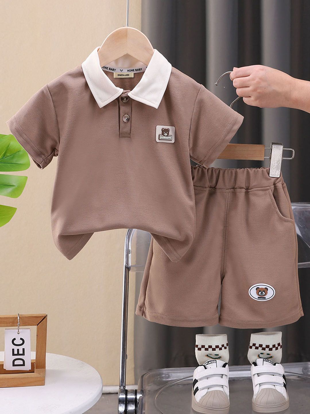 

INCLUD Boys Polo Collar T-shirt With Shorts, Brown