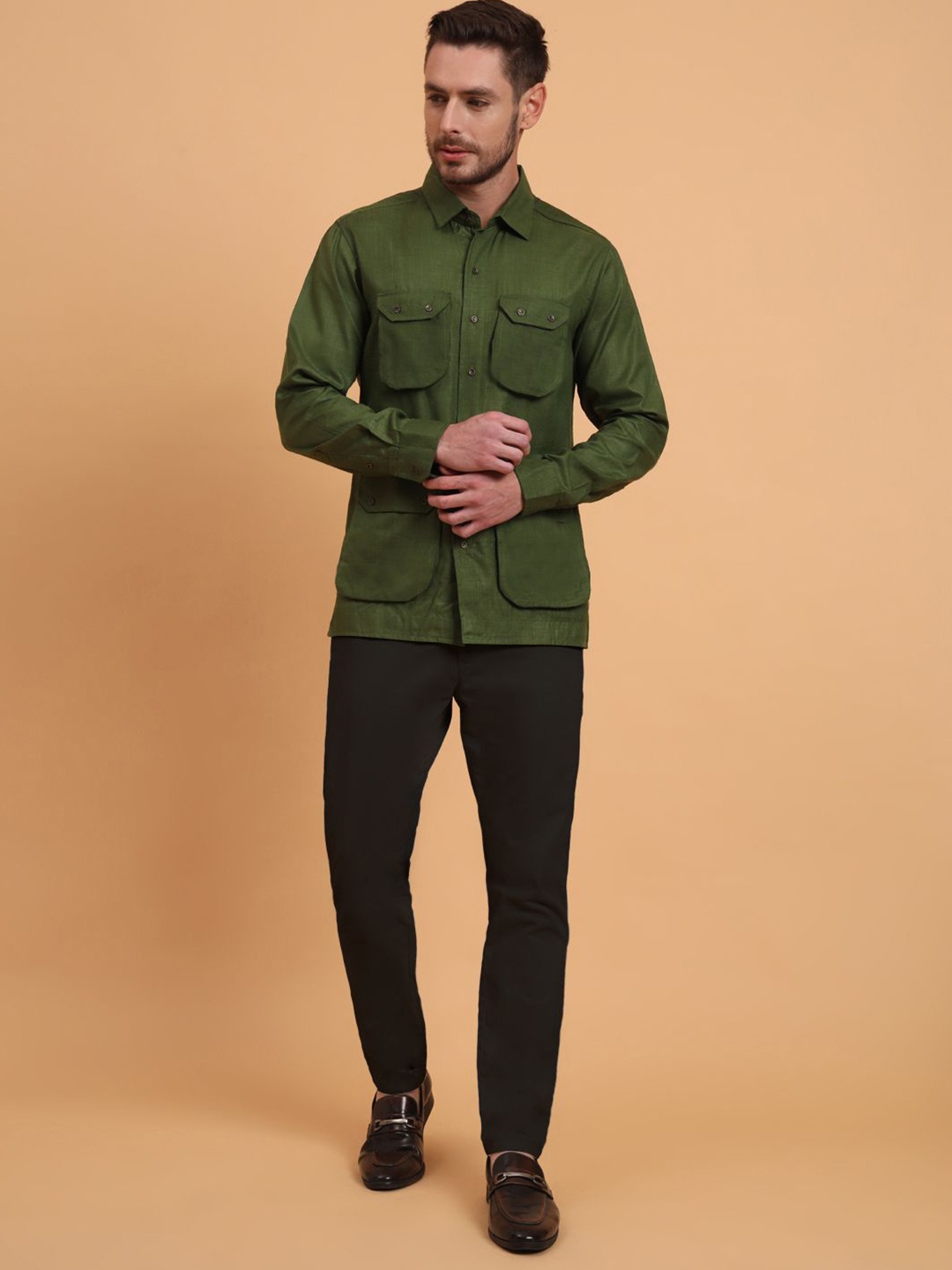 

Aspriya Men Slim Fit Opaque Casual Shirt, Olive