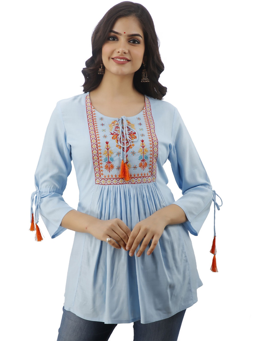 

DMP FASHION Women Embroidered Peplum Top, Blue