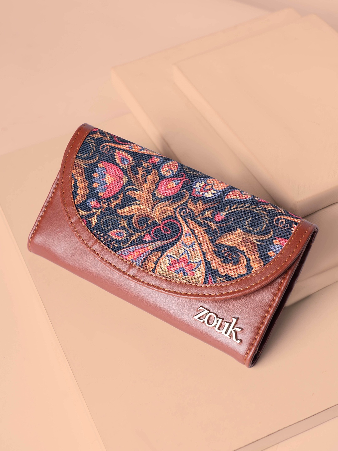 

ZOUK Women Printed Leather Three Fold Wallet, Pink