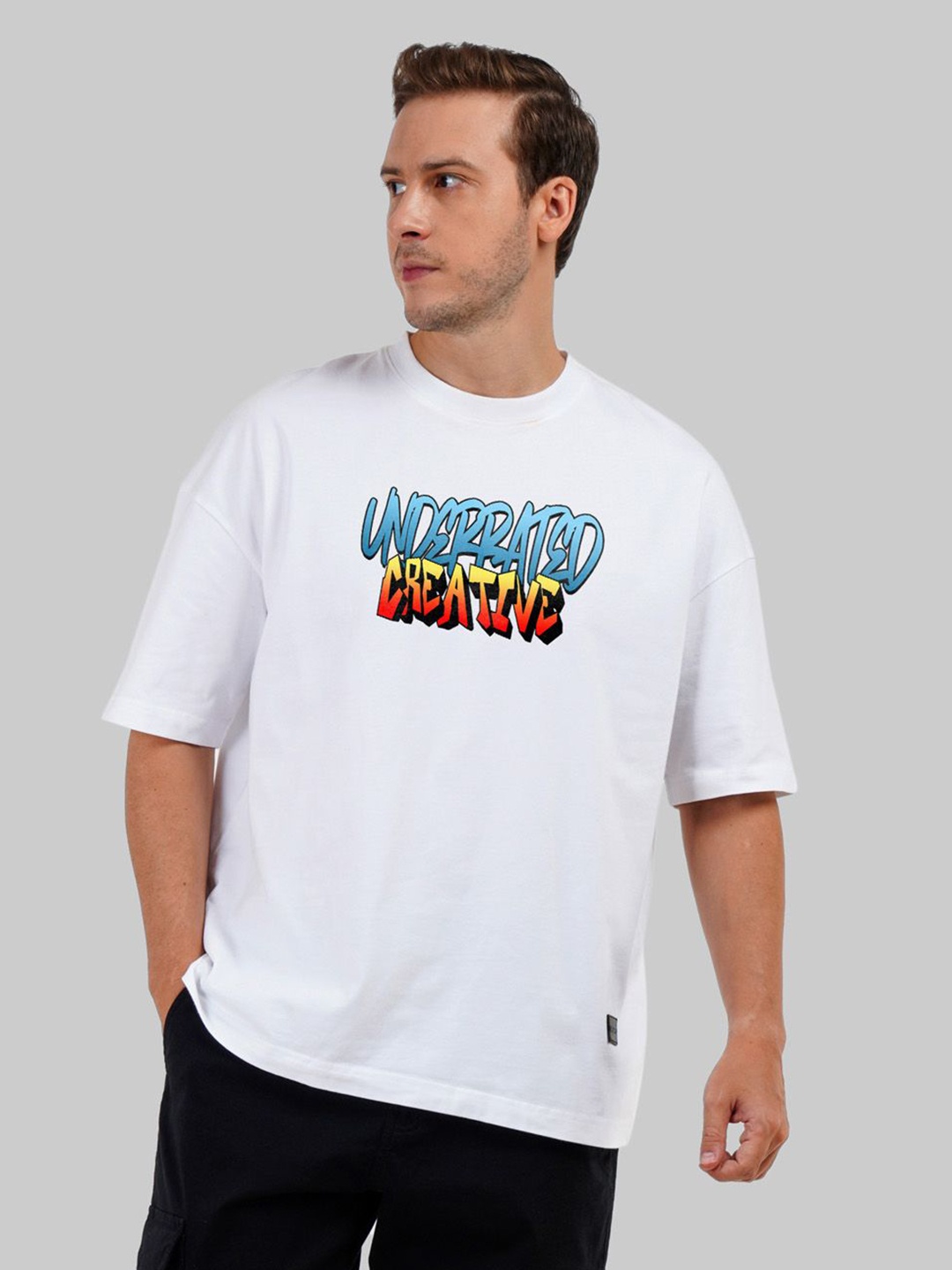

Underrated Club Men Printed Bio Finish Raw Edge T-shirt, White