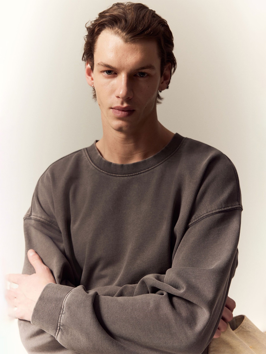 

H&M Loose Fit Washed Sweatshirt, Grey