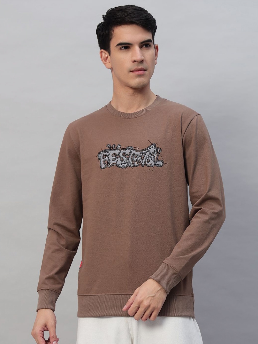 

PROFY Men Typography Printed T-shirt, Brown