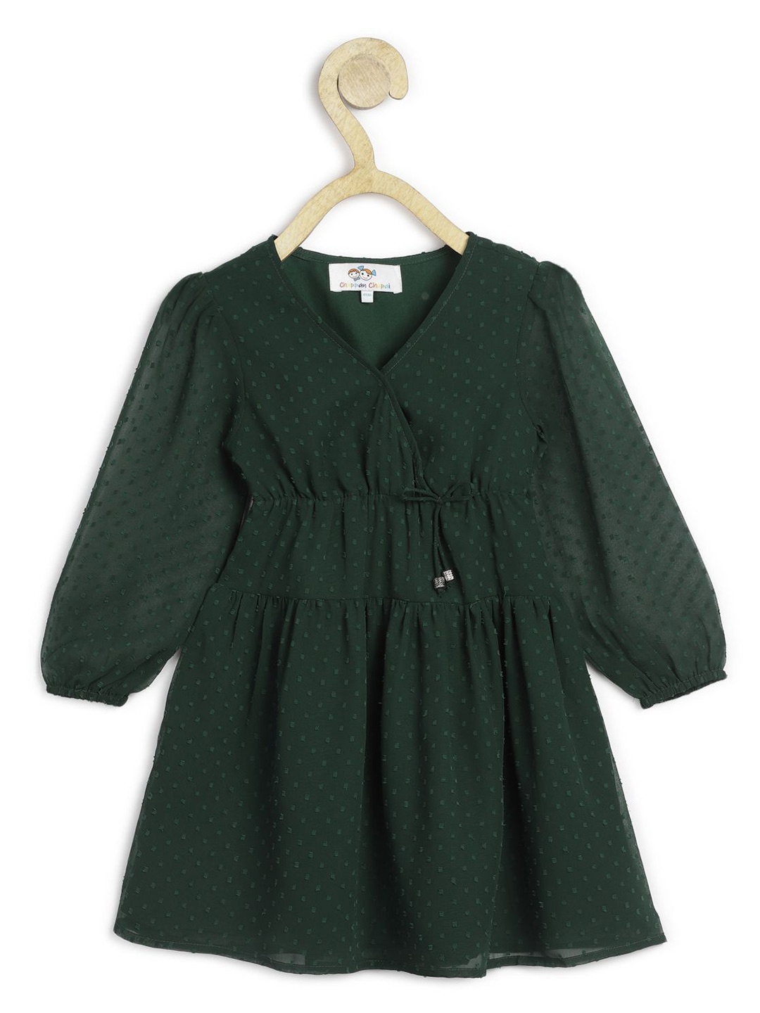 

Chuppan chupai Girls V-Neck Puff Sleeve Georgette Fit & Flare Dress, Green